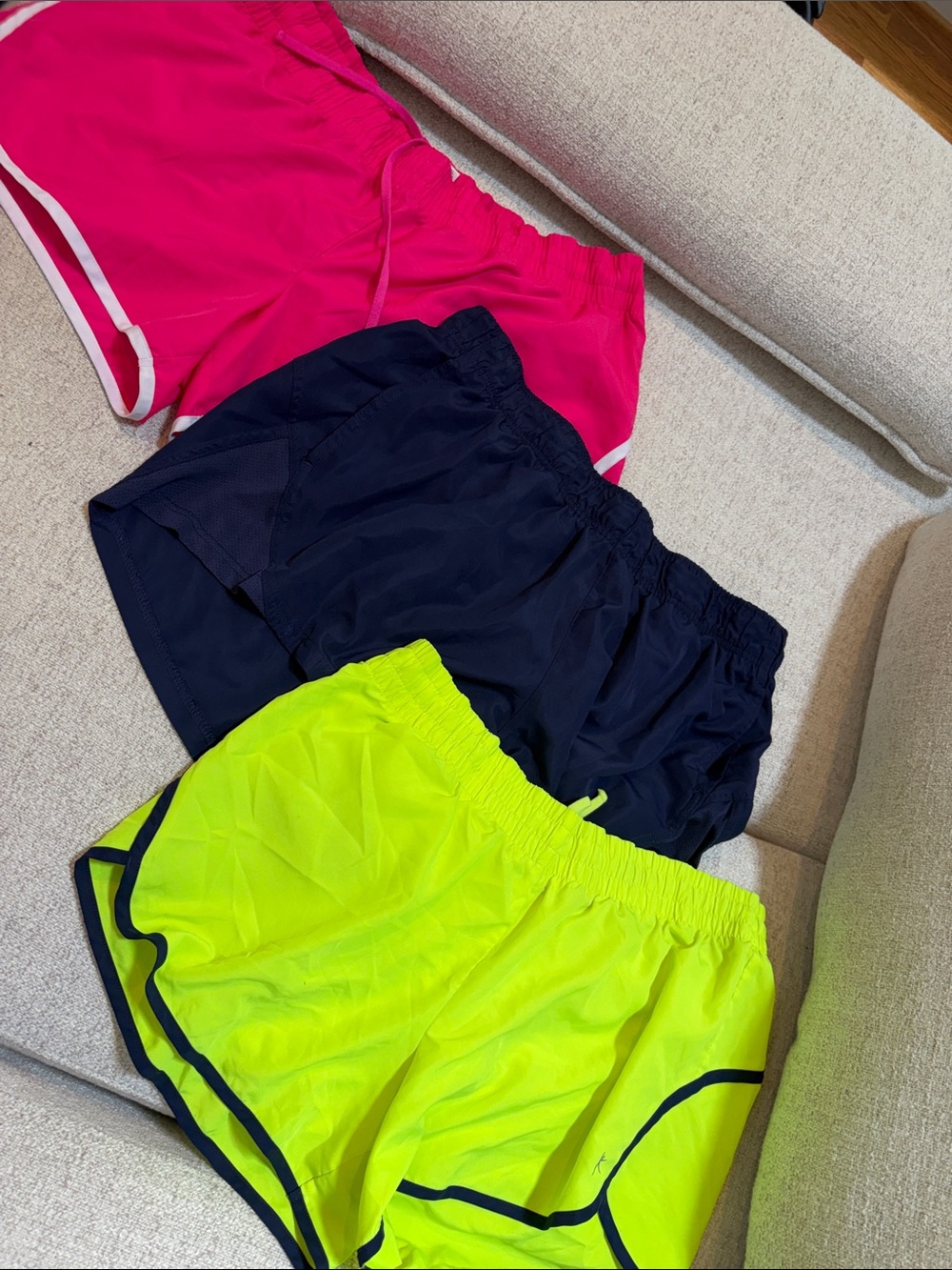 Danskin Now Women’s Neon Yellow, Hot Pink & Navy Athletic Shorts Set